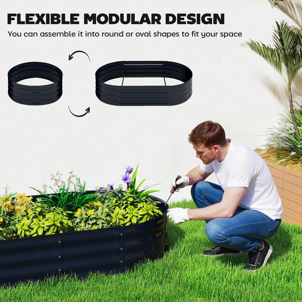 Outsunny Galvanised Metal Raised Garden Bed with Arched Trellis – 5 x 3 x 6ft, 425L, Open Bottom, Dark Grey