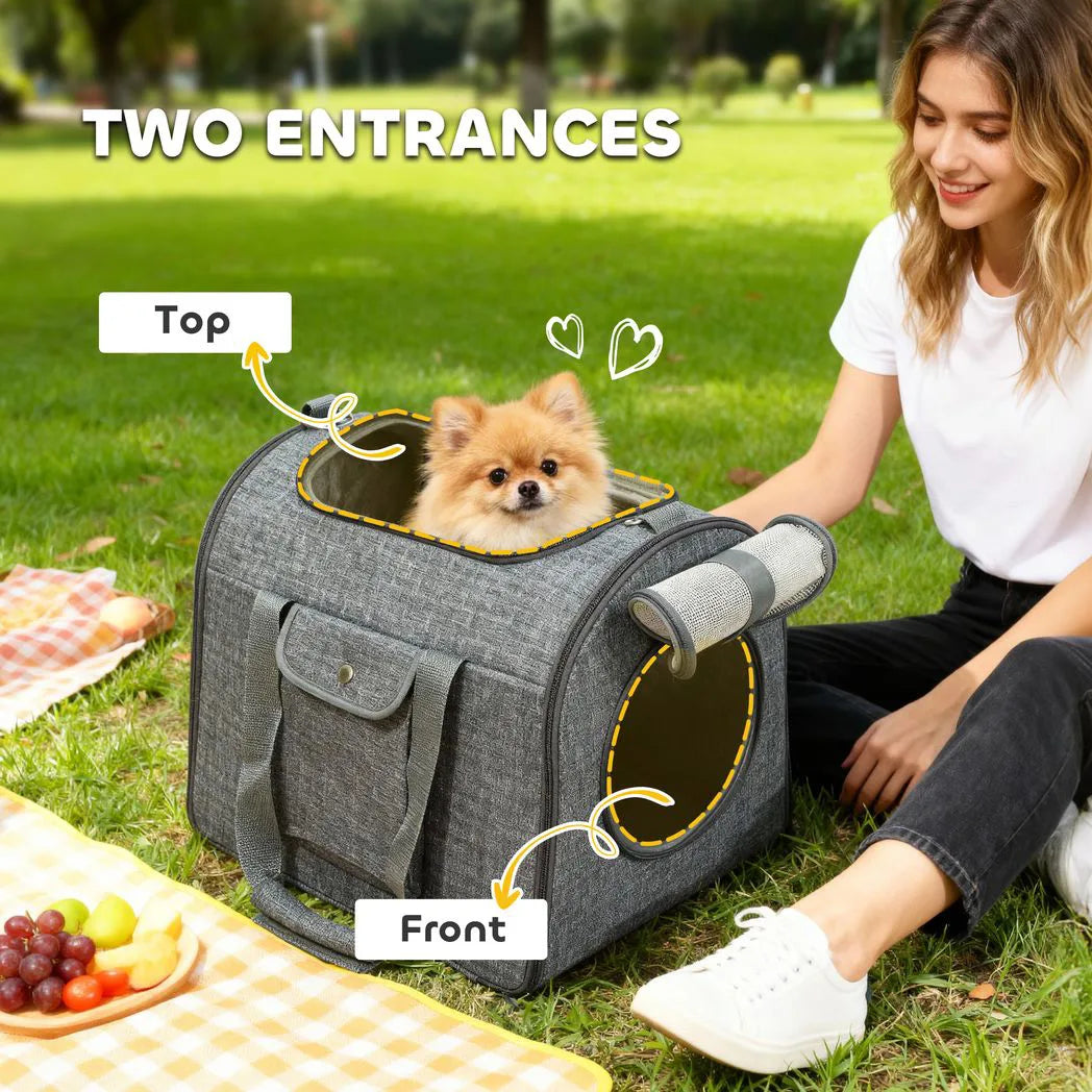 PawHut Soft Sided Cat Carrier Bag with Shoulder Strap and Removable Mat – Foldable Pet Travel Bag, Up to 10kg