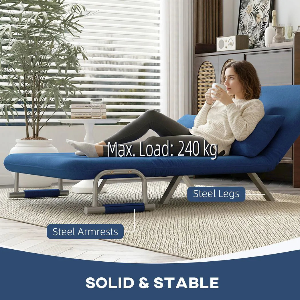 HOMCOM Two-Seater Click-Clack Sofa Bed with 5-Position Backrest – Faux Suede Folding Sleeper Sofa, Dark Blue