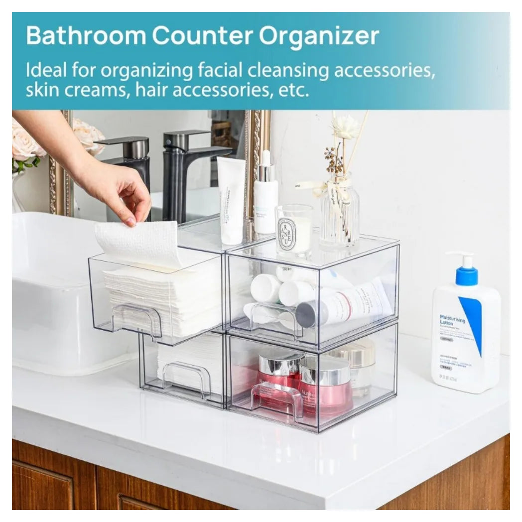 Set of 2 Clear Stackable Acrylic Storage Drawers, 66L Large – Pull-Out Makeup & Bathroom Organiser