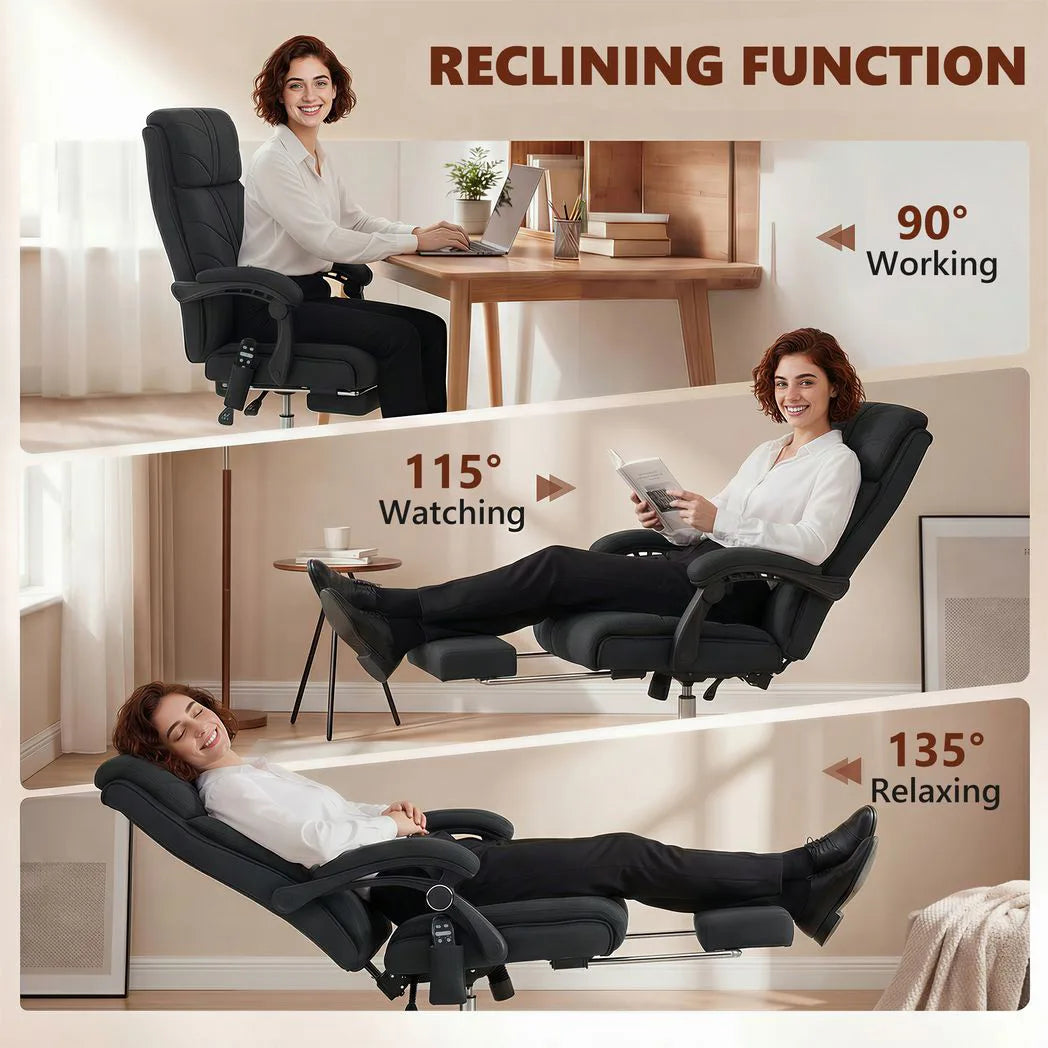 Vinsetto High Back Massage Office Chair with Heat, Footrest & 135° Recline – Faux Linen, Black