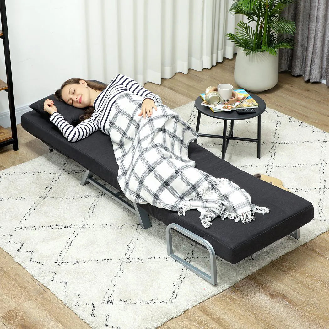 HOMCOM 3-in-1 Single Sofa Bed with Adjustable Backrest & Removable Armrests – Convertible Chair Bed, Black