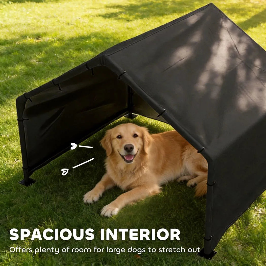PawHut Outdoor Dog Shade Shelter with Canopy – Steel Frame Dog House for Small, Medium & Large Breeds