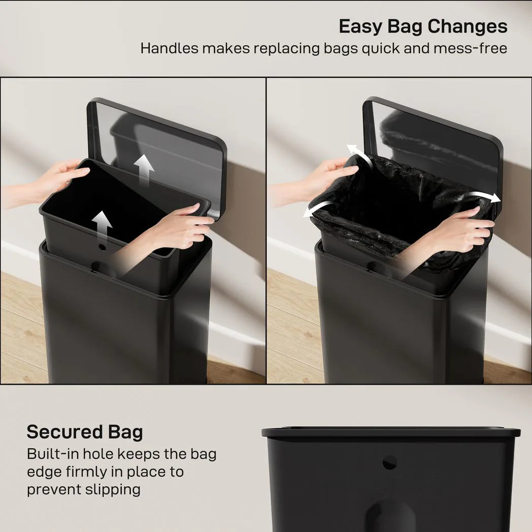 HOMCOM 20L Stainless Steel Kitchen Pedal Bin with Soft-Close, Stay-Open Lid and Removable Bucket, Matte Black