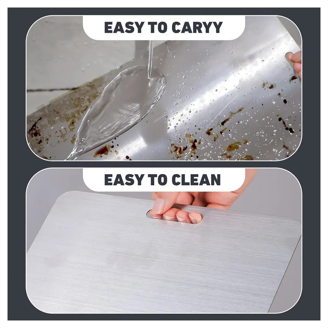 Double-Sided Stainless Steel Chopping Board, 46 x 30cm – Large Kitchen & Camping Cutting Board, Silver
