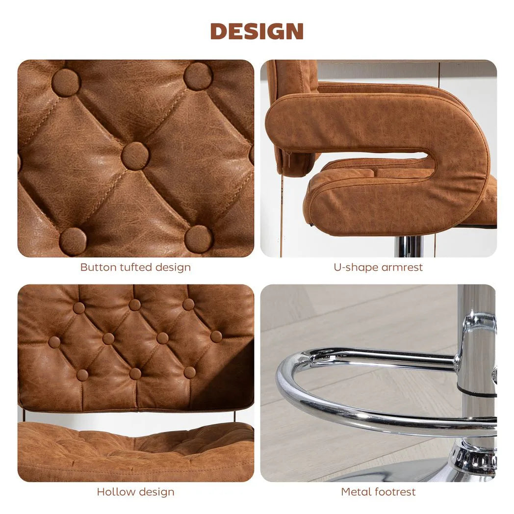 HOMCOM PU Leather Swivel Bar Stool with Back, Armrest and Footrest – Height Adjustable, Brown