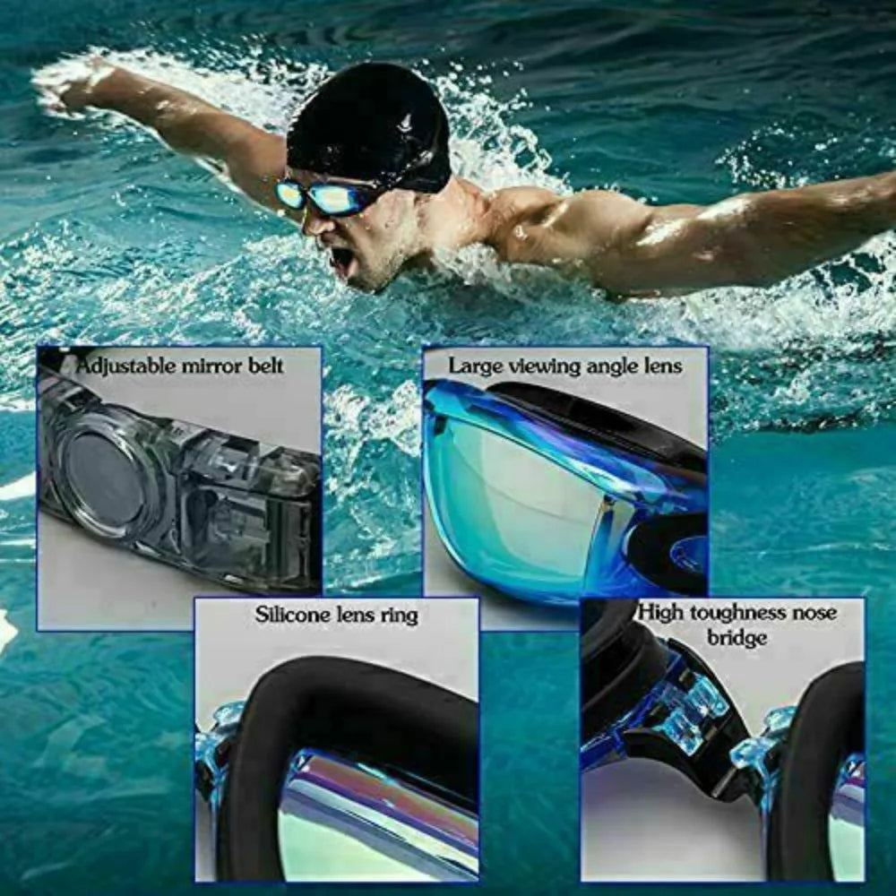 Anti-Fog Swimming Goggles with UV-Protective Lenses, Adjustable Strap, Nose Clip & Earplugs – Adults & Kids