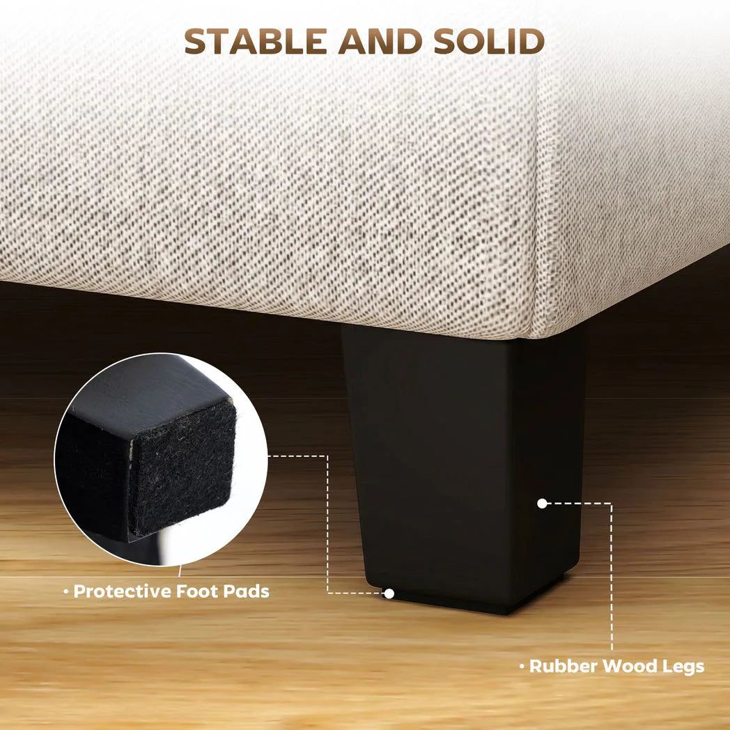 HOMCOM Small Ottoman Footstool with Side Pocket, Padded Seat and Rubber Wood Legs – Living Room, Beige