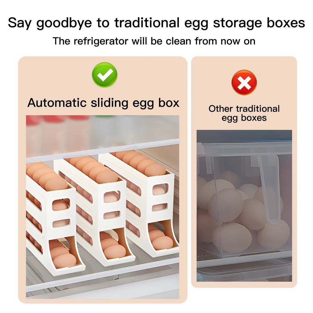 4-Tier Auto Rolling Egg Dispenser – Space-Saving Plastic Egg Holder Organiser for Fridge & Countertop