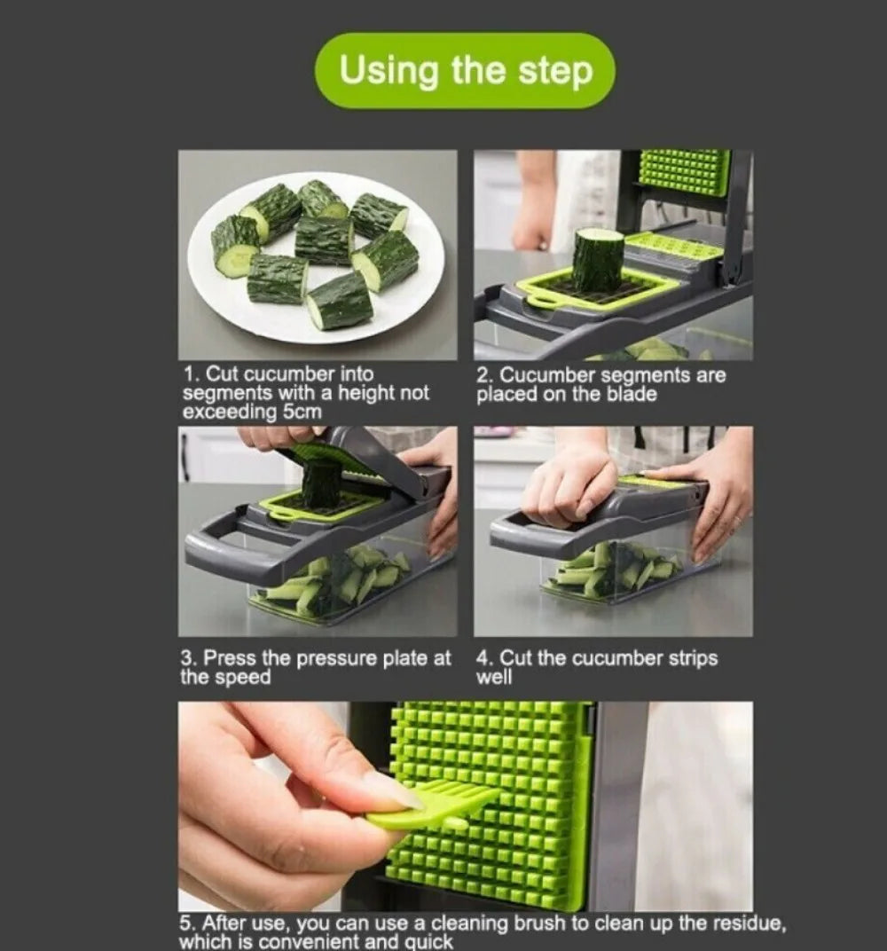 16-in-1 Multifunctional Vegetable Chopper with 8 Blades and 1.5L Container – Mandoline Slicer, Dicer and Peeler