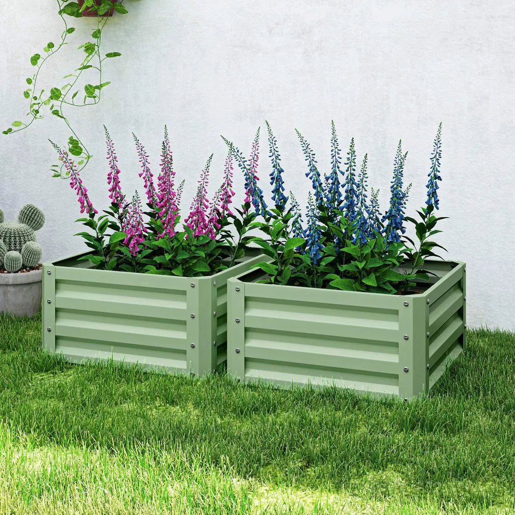 Outsunny Set of Two 60 x 60cm Steel Planter Boxes – Light Green