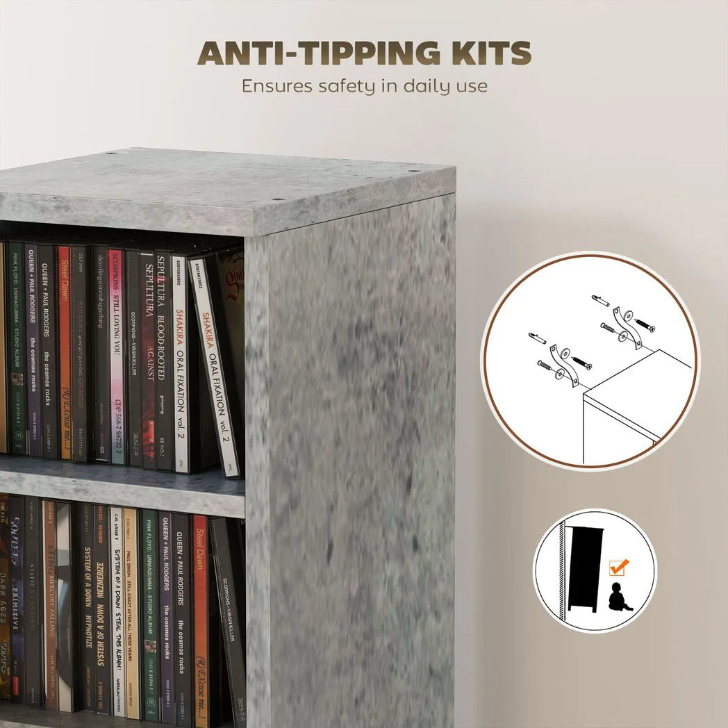 HOMCOM Set of 2 CD Media Display Shelf Towers with 5 Adjustable Shelves – Slim Racks, Grey