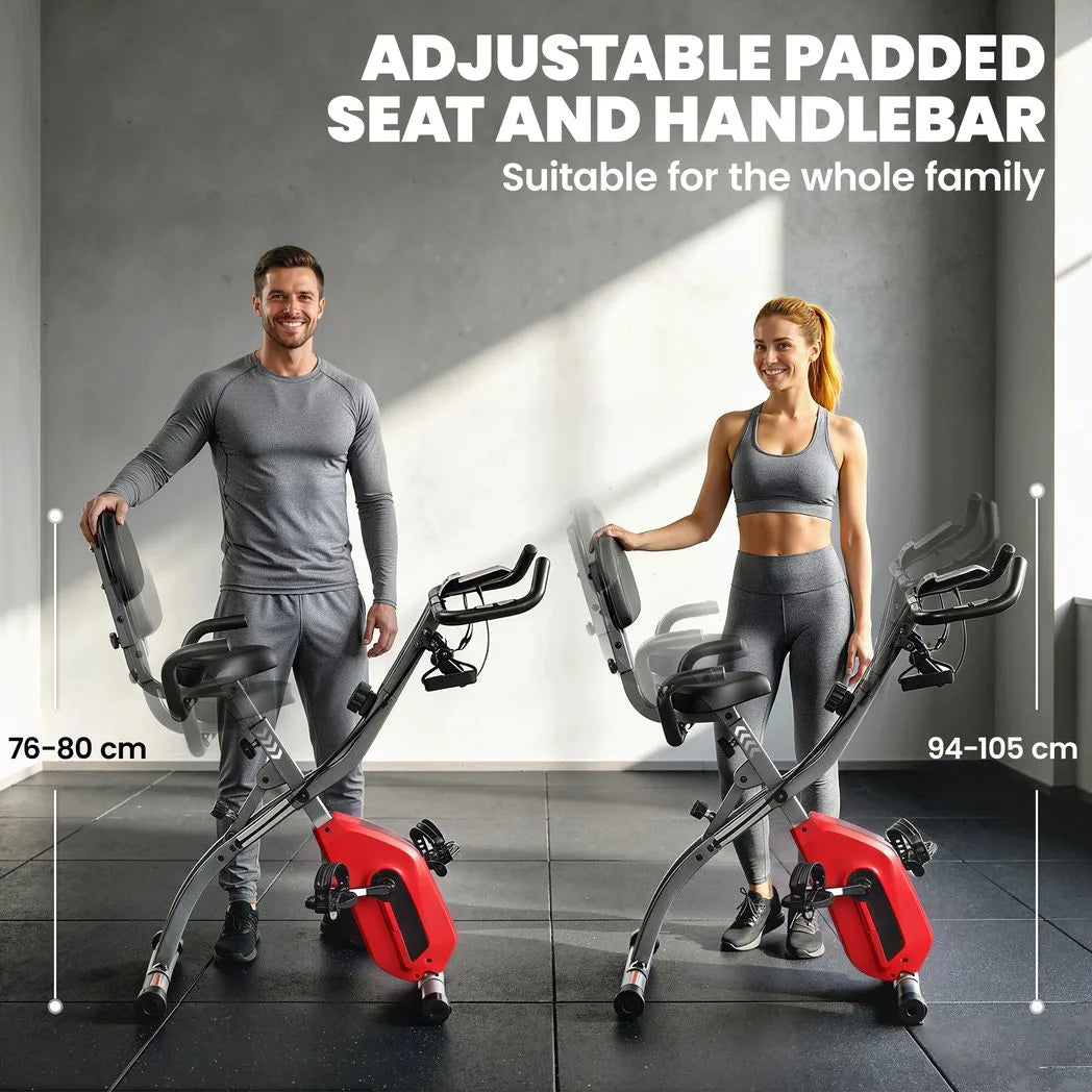 SPORTNOW 4-in-1 Folding Exercise Bike with Resistance Bands, 8-Level Magnetic Resistance & Bluetooth App, Red