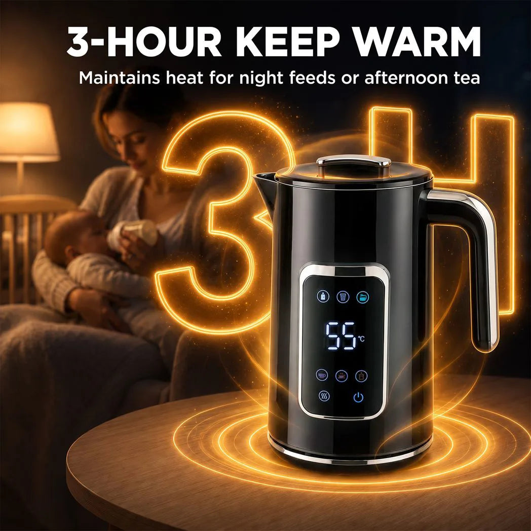 HOMCOM 1.7L 3000W Electric Kettle with LED Display, Adjustable Temperature & Keep Warm – Fast Boil Water Kettle, Black