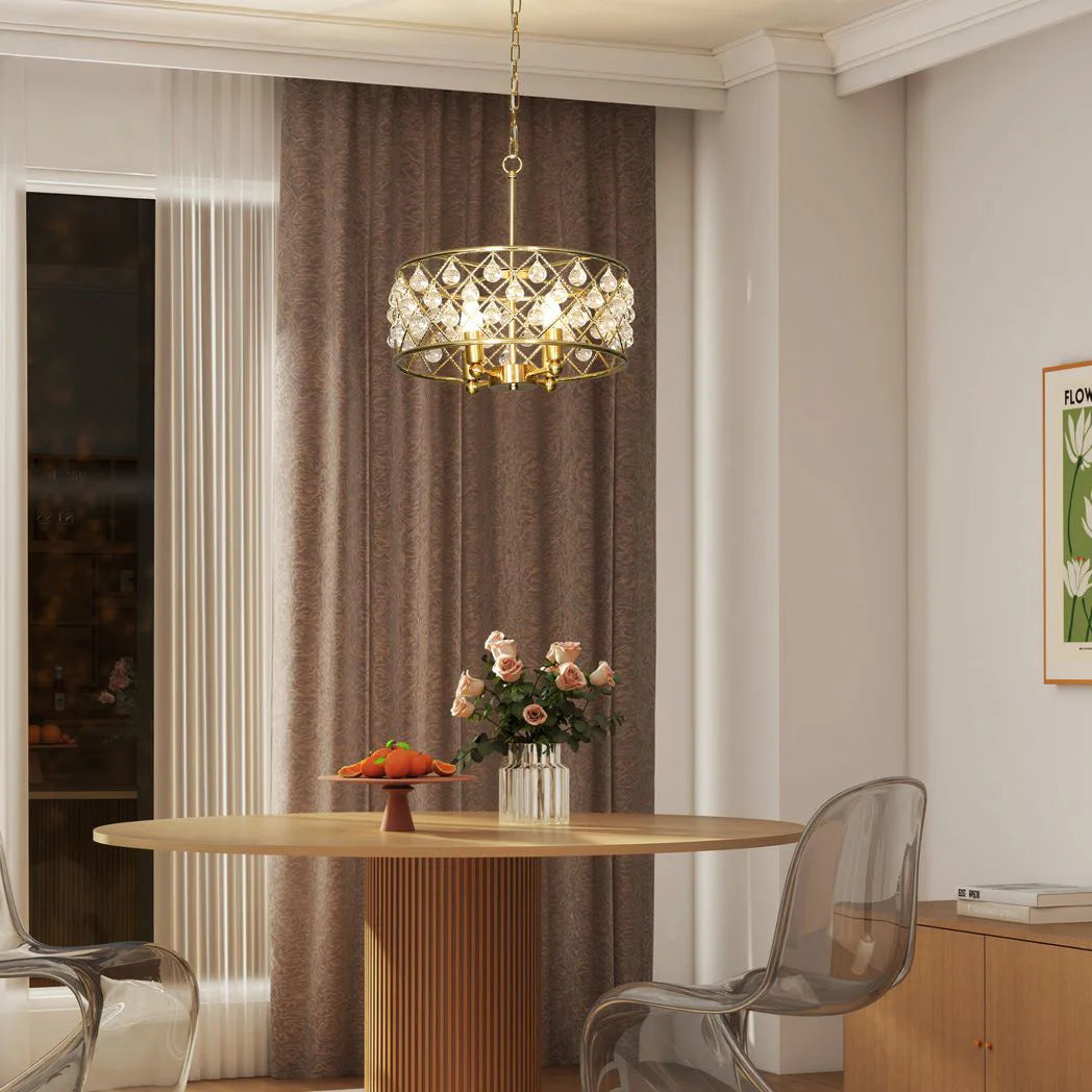 HOMCOM 51 Crystallite Four-Bulb Chandelier with 130 cm Adjustable Chain – Gold-Tone Ceiling Light