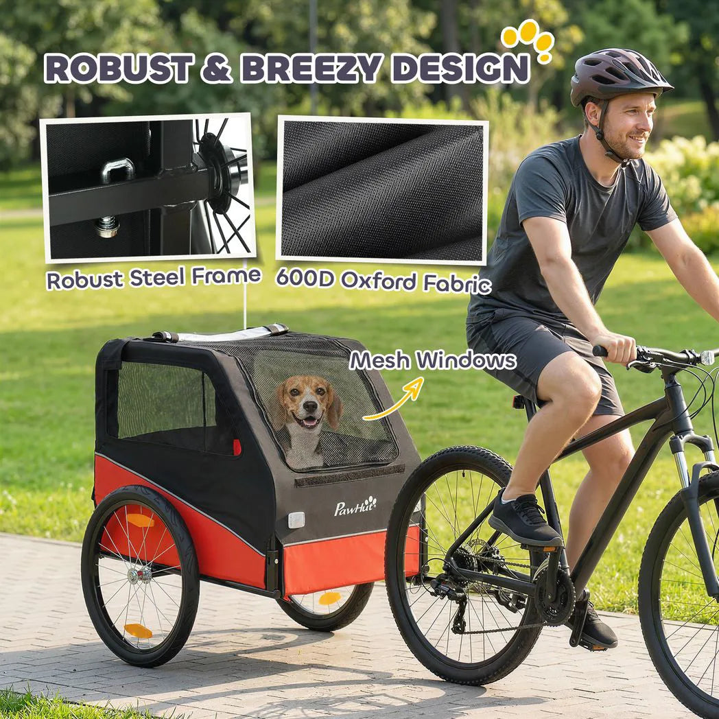PawHut Dog Bike Trailer with 20" Inflatable Wheels and Reflectors – Bicycle Carrier for Medium Dogs, Red