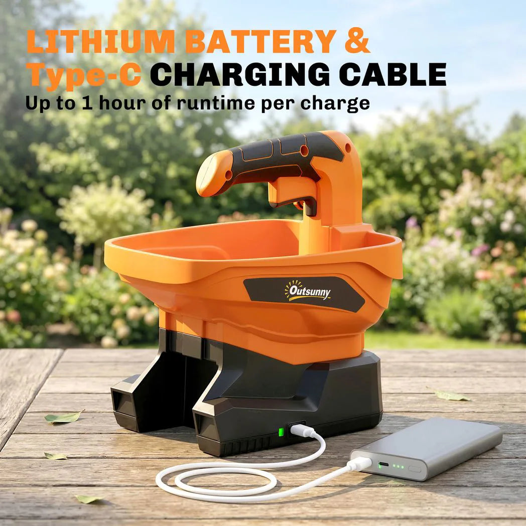 Outsunny 3.3L Cordless Handheld Spreader with Adjustable Flow and Scatter Width, USB Charging – Seed & Salt