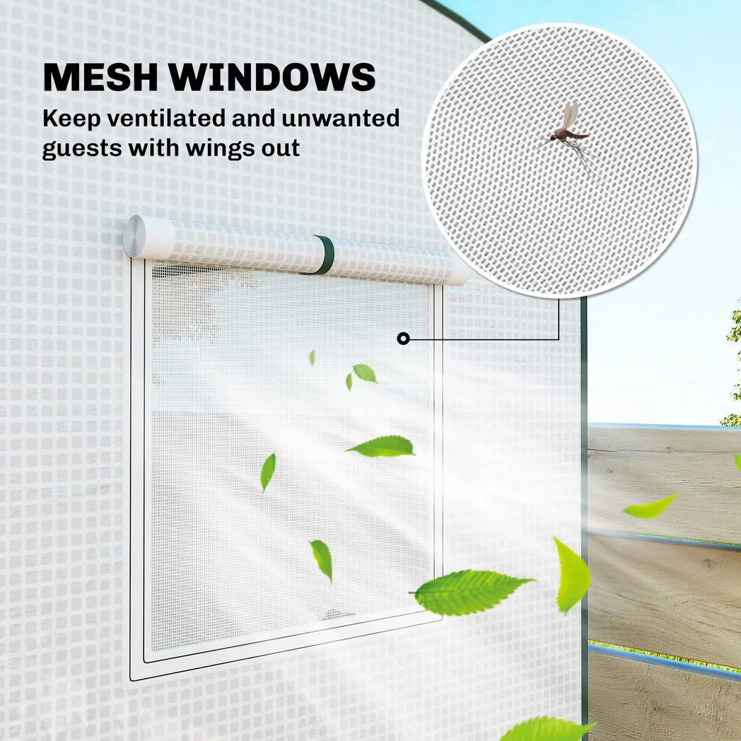 Outsunny Mini Greenhouse with Roll-Up Door & 2 Mesh Windows – Steel Frame, PE Cover, 200 x 75 x 188cm, White