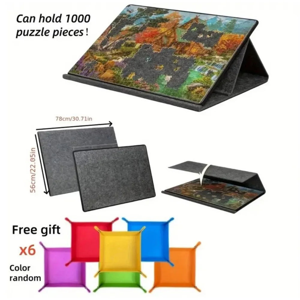 Portable Felt Jigsaw Puzzle Board for 1000 Pieces with 6 Sorting Trays and Cover – Puzzle Table, Grey