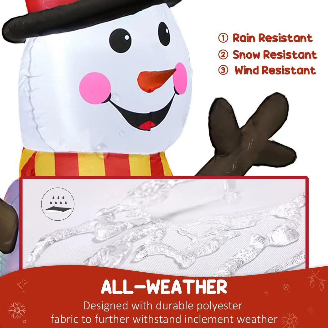 Outsunny 6FT Christmas Inflatable Snowman and Penguins with Built-In LED Lights and Projector – Indoor Outdoor Garden Decoration