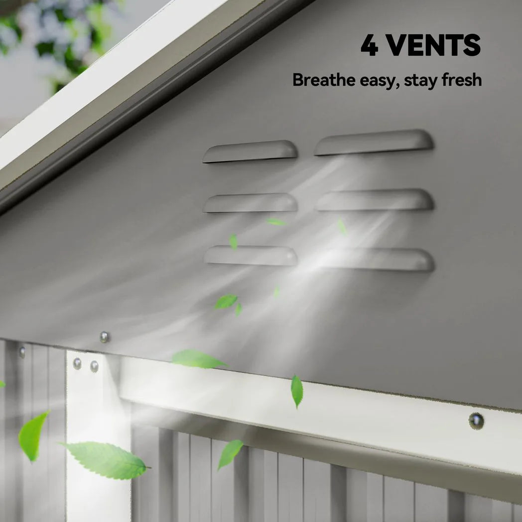 Outsunny 6.5 x 3.5ft Galvanised Metal Garden Shed with Double Doors and Vents, Light Grey
