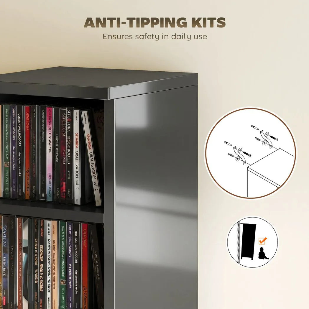 HOMCOM Set of 2 CD Media Storage Towers with Adjustable Shelves – Slim DVD and Blu-ray Display Racks, High Gloss Black
