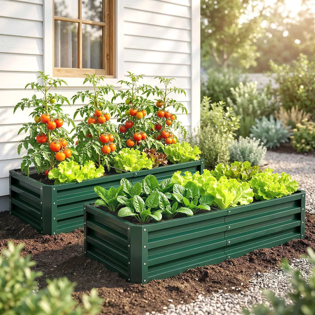 Outsunny Set of 2 Raised Beds for Garden, Galvanised Outdoor Planters for Herbs Vegetables