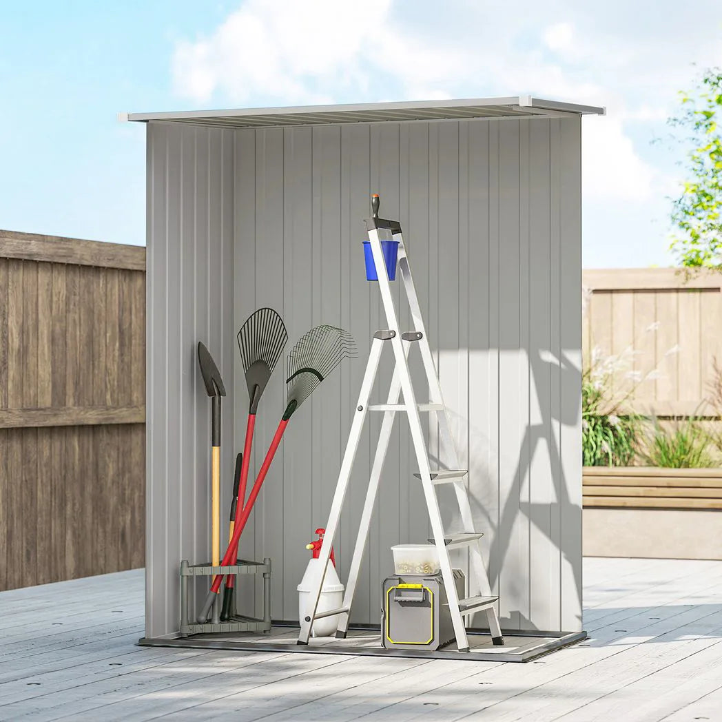 Outsunny 5ft x 3ft Metal Garden Storage Shed with Sloped Roof and Hinged Door – Galvanised Steel, Aluminium Grey
