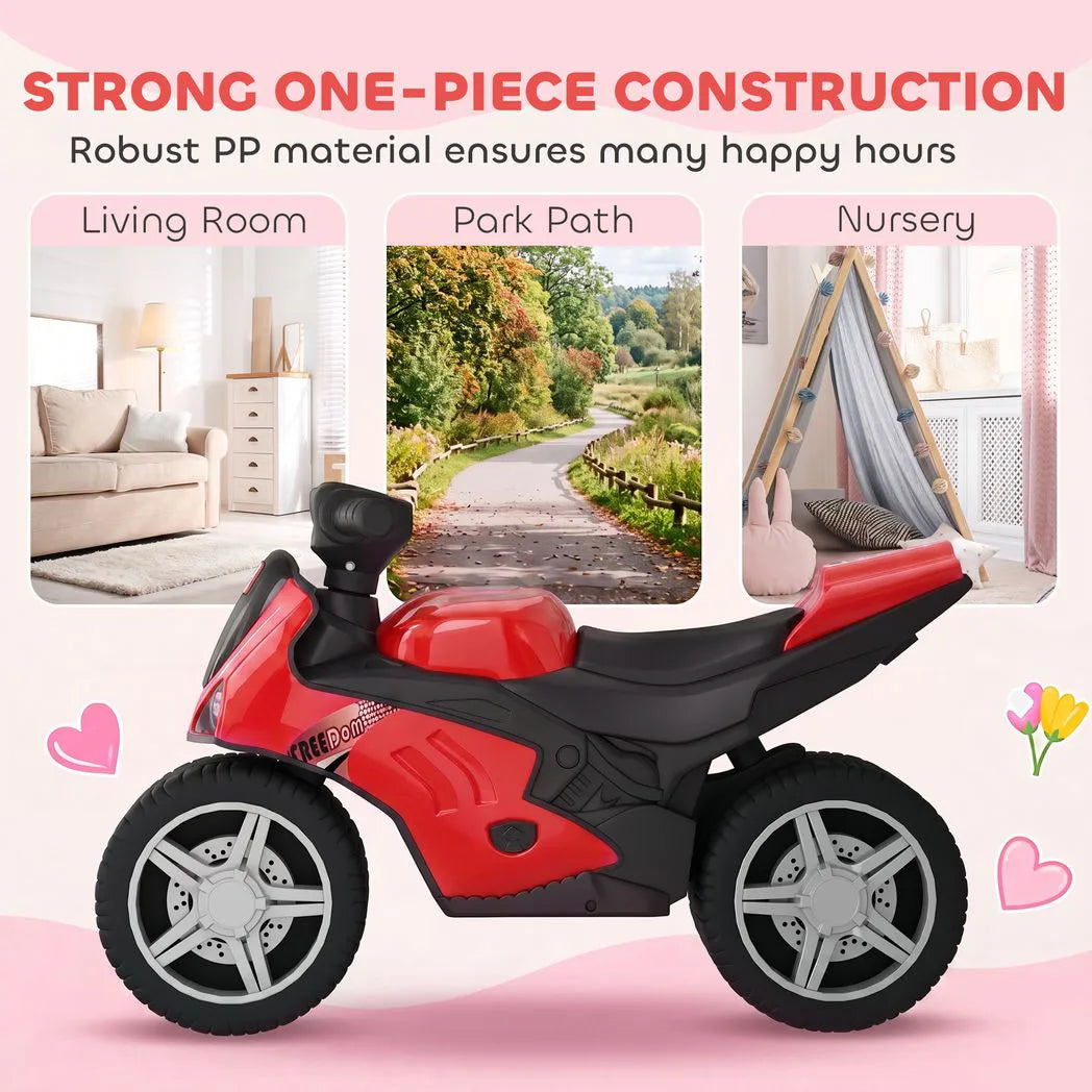 AIYAPLAY Toddler Balance Bike with Music, Extra-Wide PP Tyres & Motorbike Design – Boys and Girls Ride-On, Red