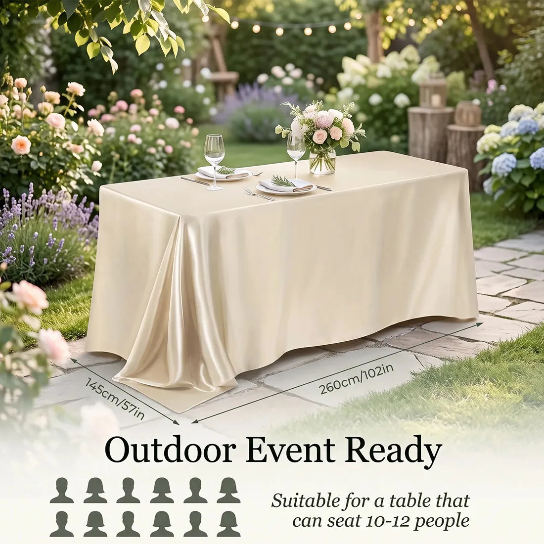 Rectangular Polyester Tablecloth with Bound Edge, 160 x 145 cm – Seamless Wedding and Party Cover, Beige