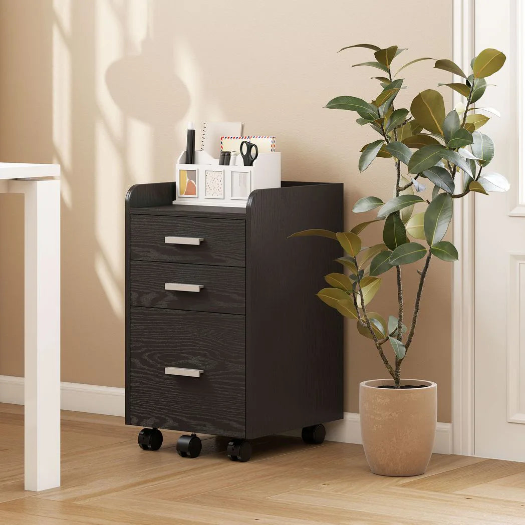 HOMCOM 3 Drawer Rolling Filing Cabinet with Printer Top – Under-Desk A4 Hanging Folder Storage, Black