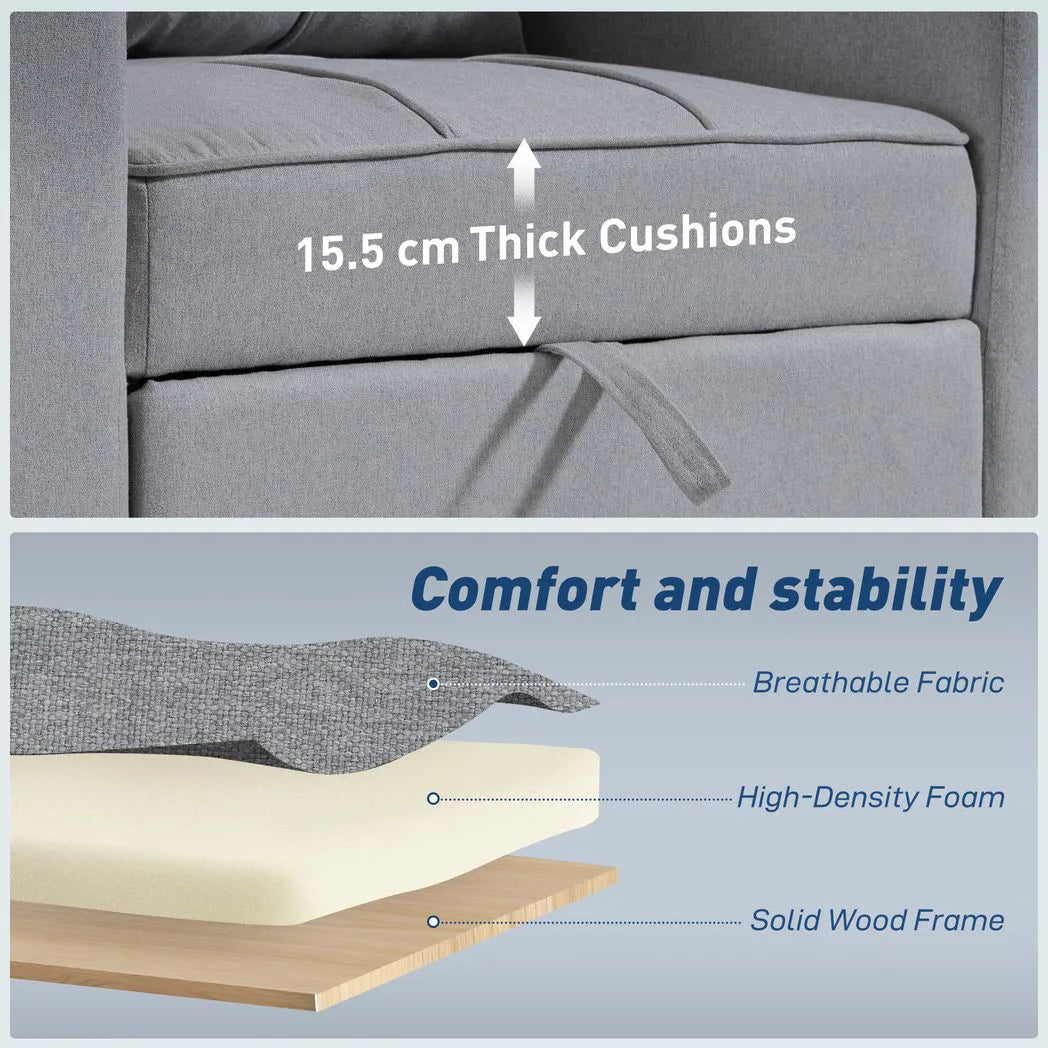 HOMCOM 3-in-1 Convertible Single Sofa Bed with Pillow and Cup Holders – Sleeper Chair Bed, Light Grey