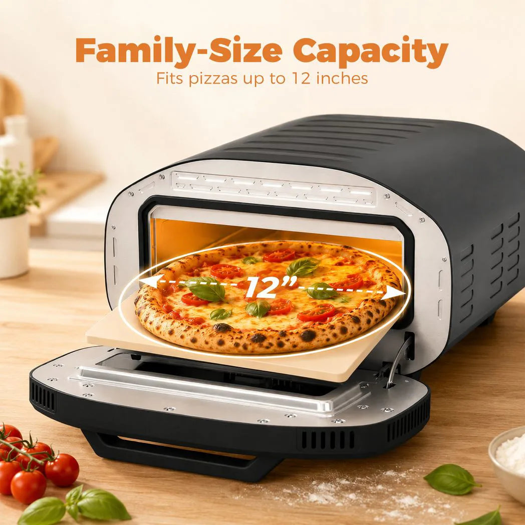 HOMCOM 2200W Electric Pizza Oven with 12 Inch Ceramic Stone, 8 Preset Modes and LCD Touch Control – Pizza Maker