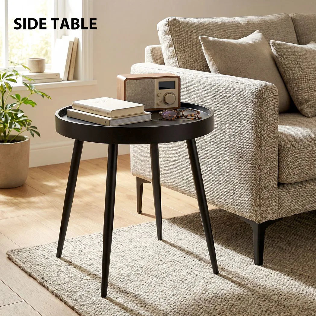 Outsunny 49.5 cm Round Garden Side Table with UV-Resistant Tray-Style Top and Metal Legs – Indoor Outdoor, Black
