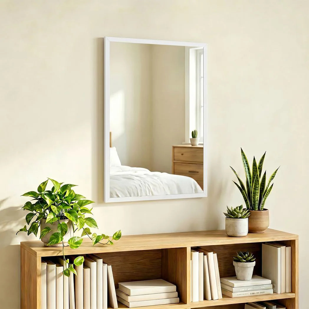 HOMCOM Wall-Mounted Bathroom Mirror, 70 x 50 cm Wall Mirror for Living Room, Bedroom, Hallway, White