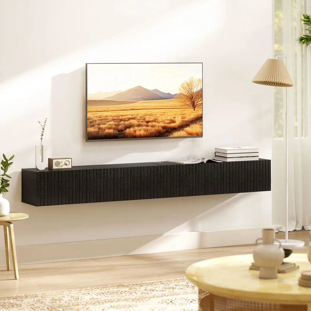 HOMCOM 180cm Floating TV Stand, Wall-Mounted Unit with Cable Hole, Fits up to 72" TV – Black