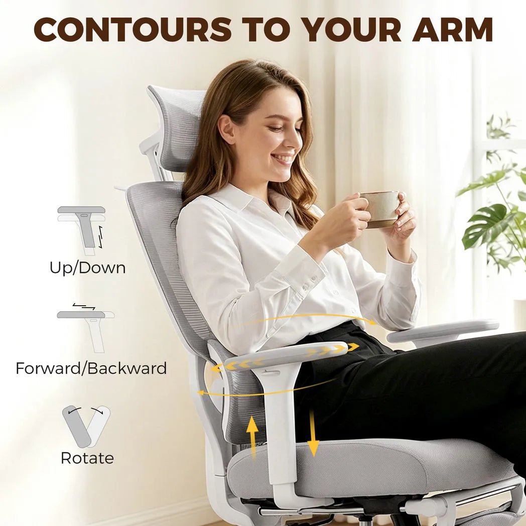 HOMCOM Ergonomic Office Chair with Adjustable Headrest, Lumbar Support & Legrest – Reclining Mesh Chair, Grey