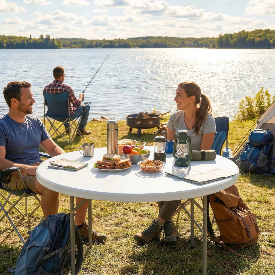 Outsunny 4ft Folding Picnic Table with Metal Frame & Non-Slip Foot Pads – Camping & Garden Table, 100kg Load, White