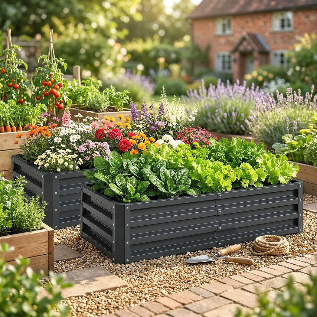 Outsunny Set of 2 Raised Beds for Garden, Galvanised Outdoor Planters for Herbs Vegetables