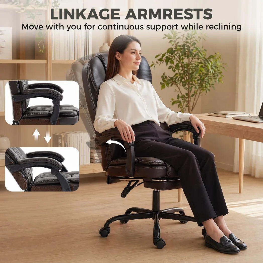 HOMCOM Executive Office Chair with 90–135° Recline, Retractable Footrest & High Back, Brown