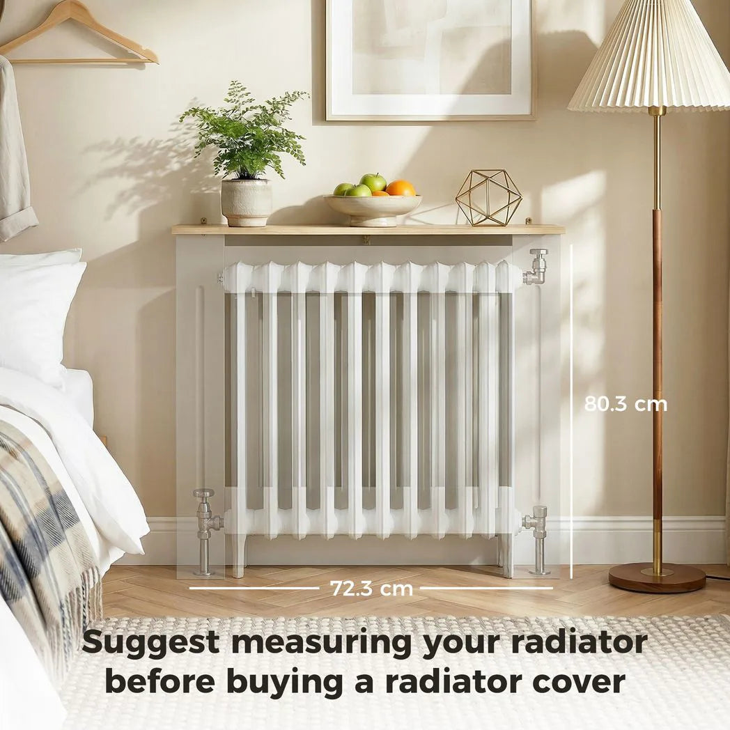 HOMCOM Slatted Radiator Cover with Top Shelf and Anti-Toppling Design – Painted MDF Heater Cabinet, Grey