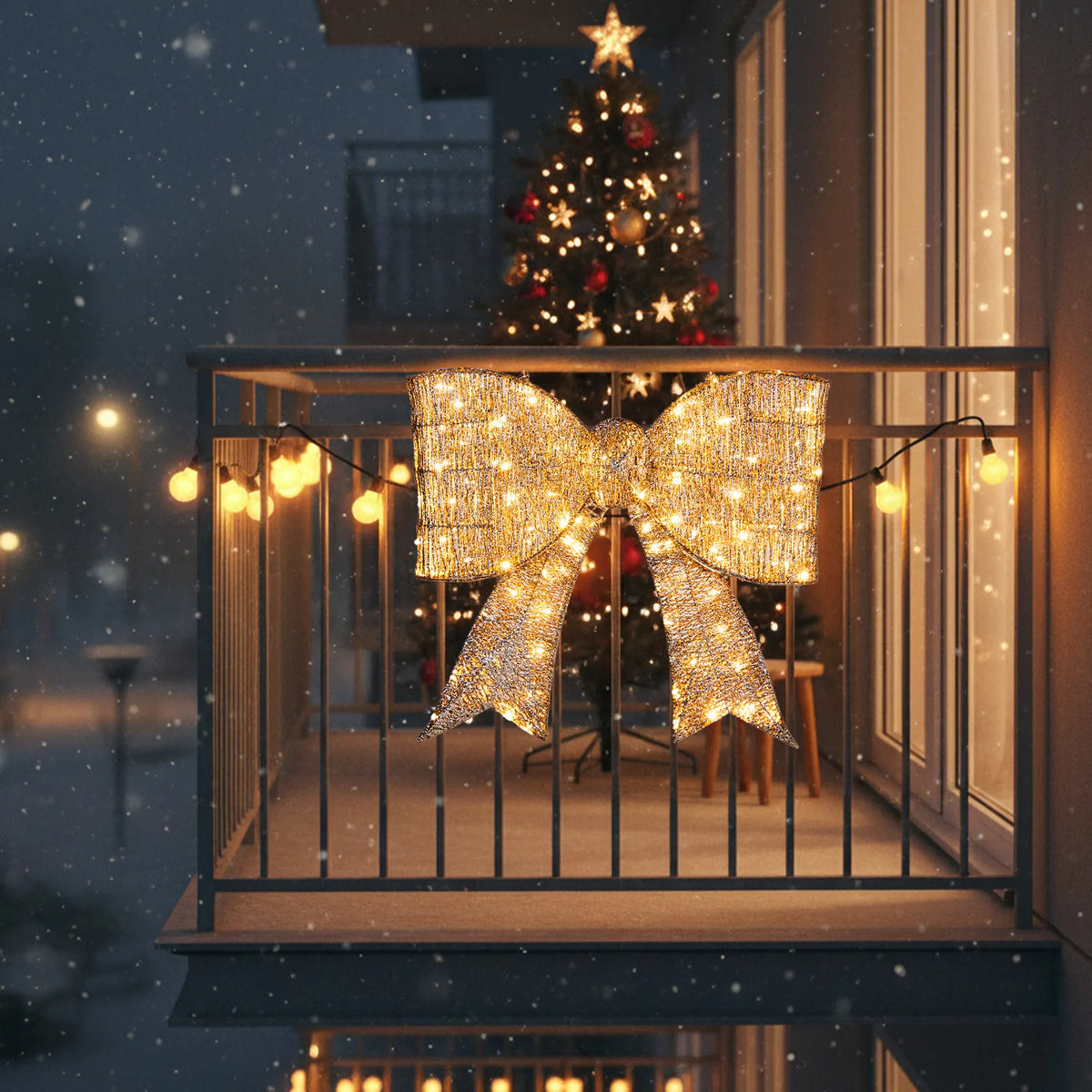 Giant Pre-Lit Outdoor Christmas Bow with 124 Warm White LEDs – Festive Door, Porch & Gate Decoration