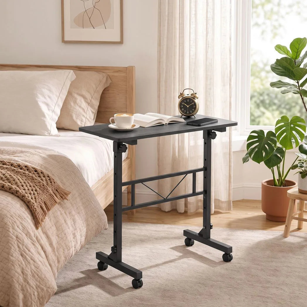HOMCOM Overbed Table with Height Adjustment and Wheels, 80 x 40 cm – Sofa Side Table and Laptop Desk, Black