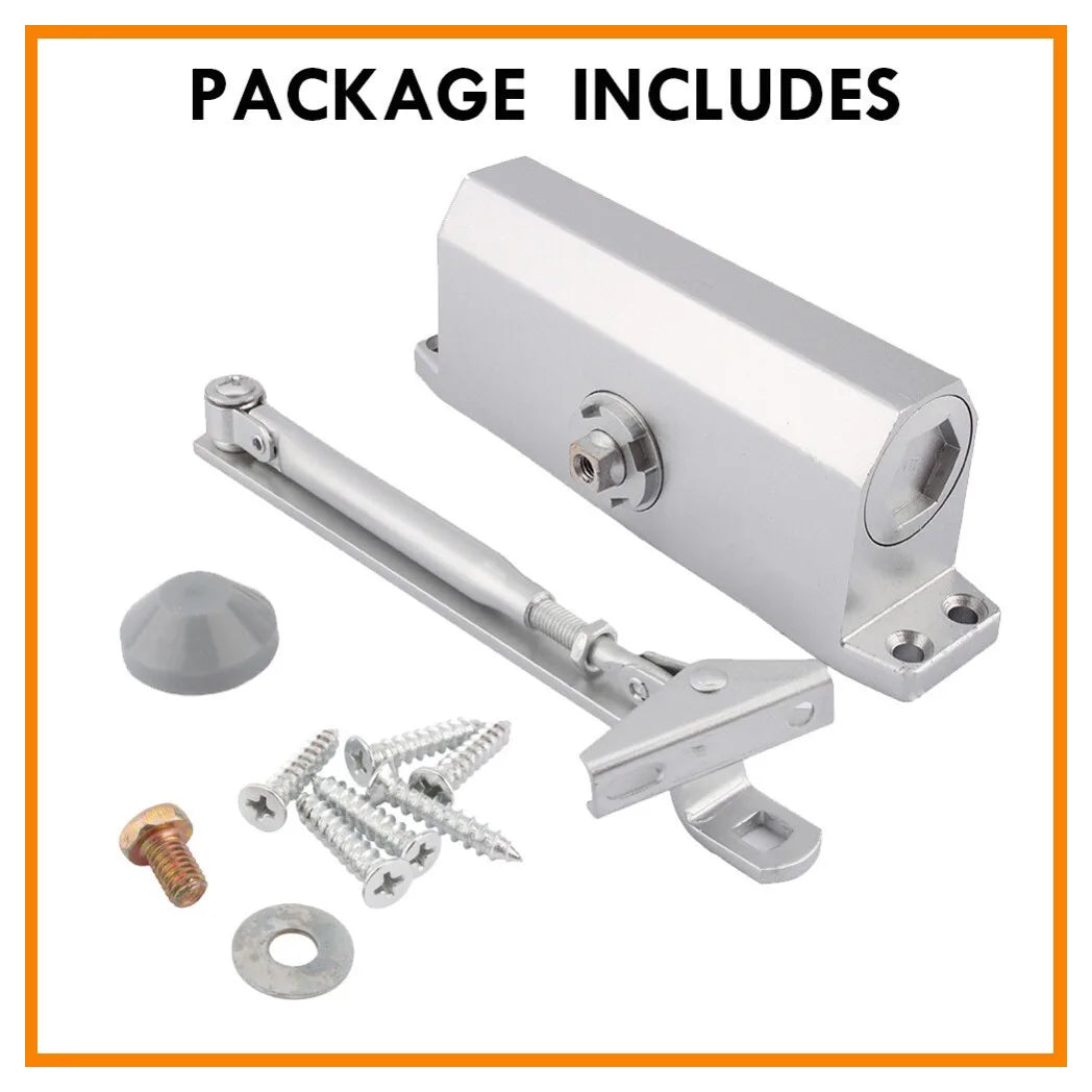 Heavy Duty Hydraulic Overhead Door Closer for 45–65 kg Doors, Adjustable Soft Close, Silver