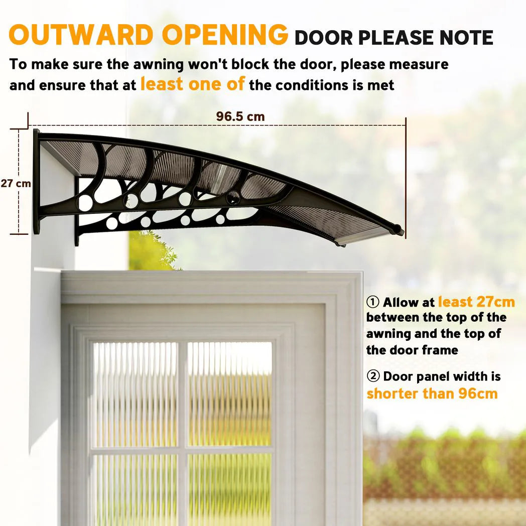 Outsunny Front Door Canopy with Polycarbonate Panels and Aluminium Frame, 103 x 96.5cm – Rain Shelter, Brown