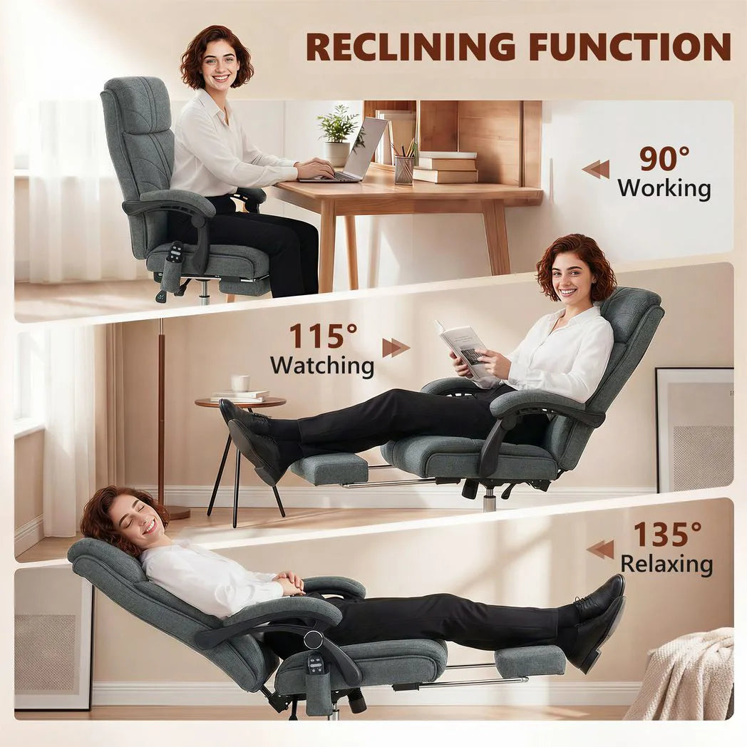 Vinsetto High Back Massage Office Chair with Heat, Footrest & 135° Recline – Ergonomic Executive Chair, Grey