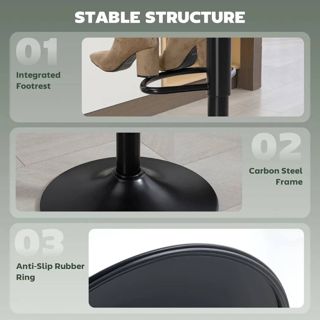 HOMCOM Set of 2 Swivel Bar Stools with Footrest – Adjustable Height Kitchen Island Stools, Green