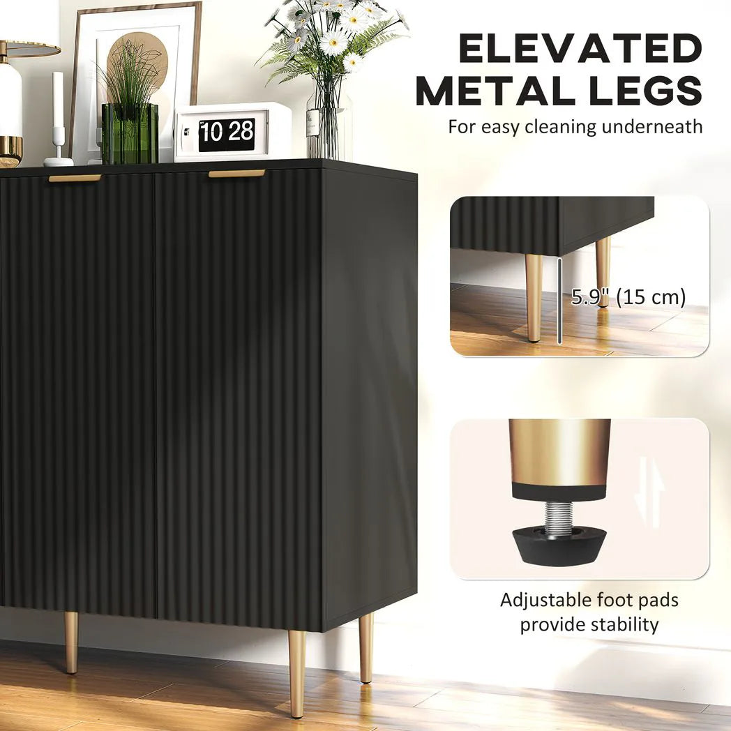 HOMCOM Modern Sideboard Buffet Cabinet with Adjustable Shelves & Metal Legs – Kitchen Storage Cupboard, Black