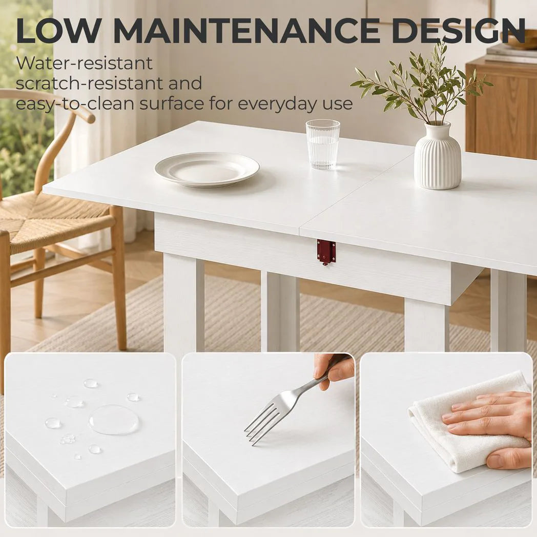 HOMCOM Folding Dining Table with Under-Table Storage – Extendable Kitchen Table for 4, White