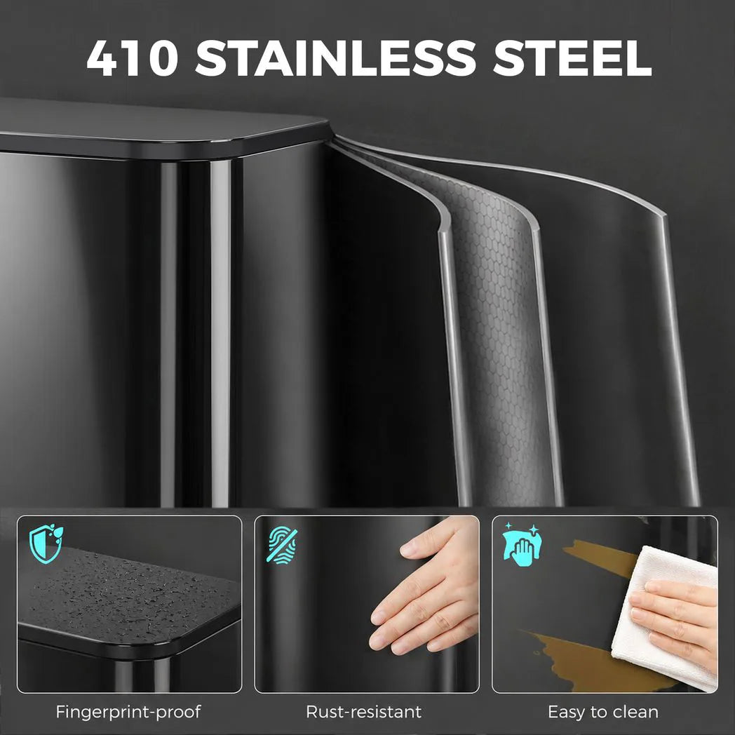 HOMCOM 50L Kitchen Bin with Soft Close Stay-Open Lid & Removable Inner Bucket – Metal Pedal Rubbish Bin, Black